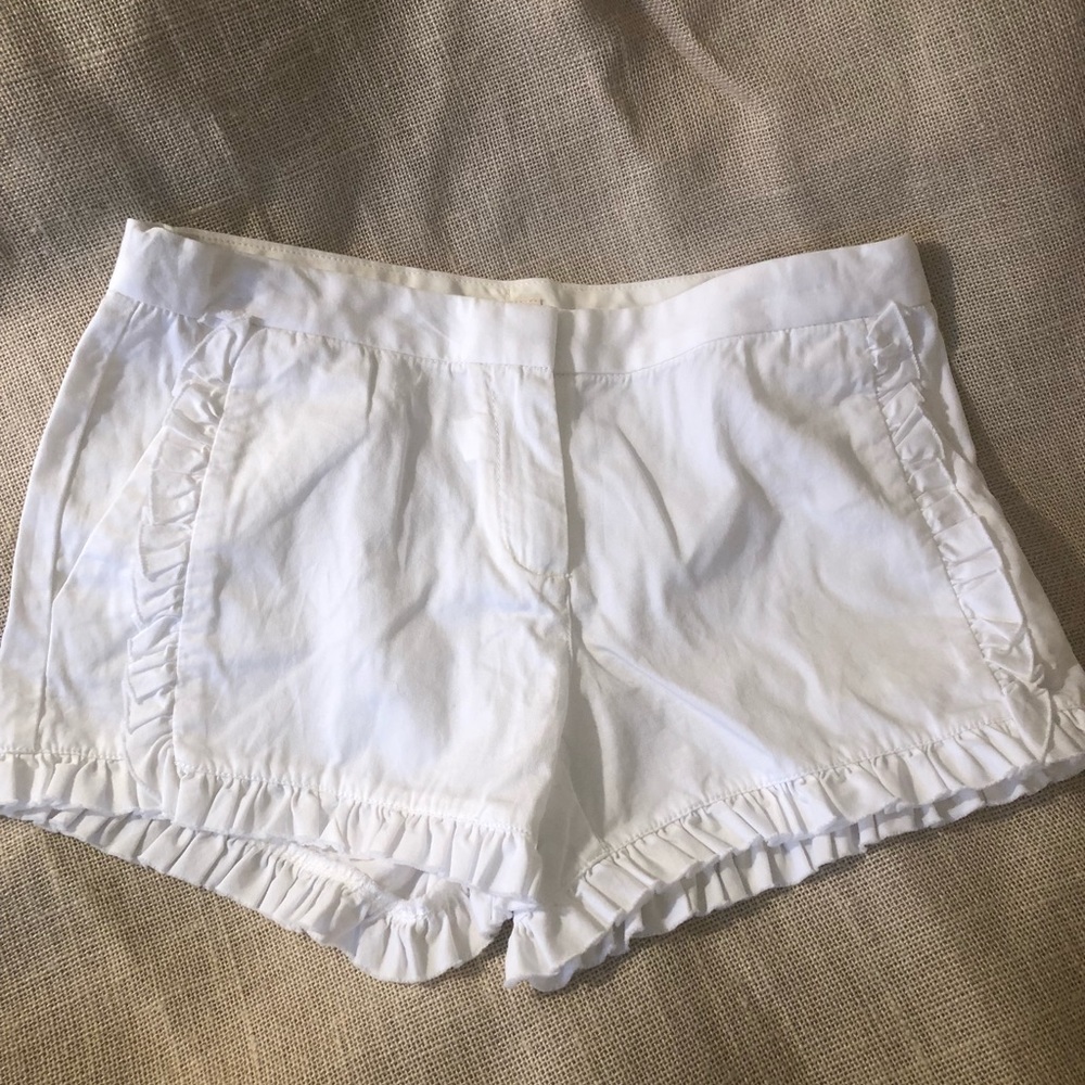 Crew cuts white shorts ruffle down pockets sz 14